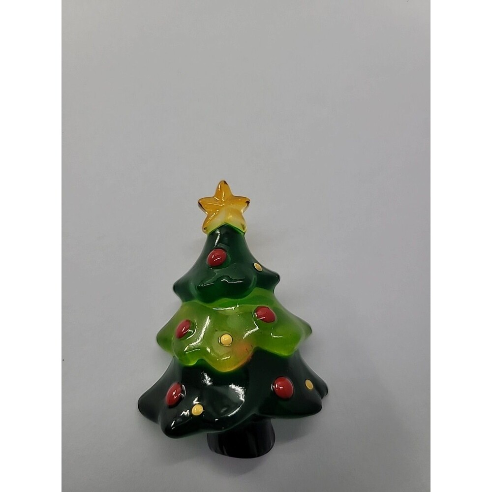 Vintage Plastic Christmas Tree Brooch Pin Green Red Oranments Star Topper Light - Picture 3 of 12